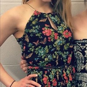 SUPER CUTE floral chain neck belted maxi dress